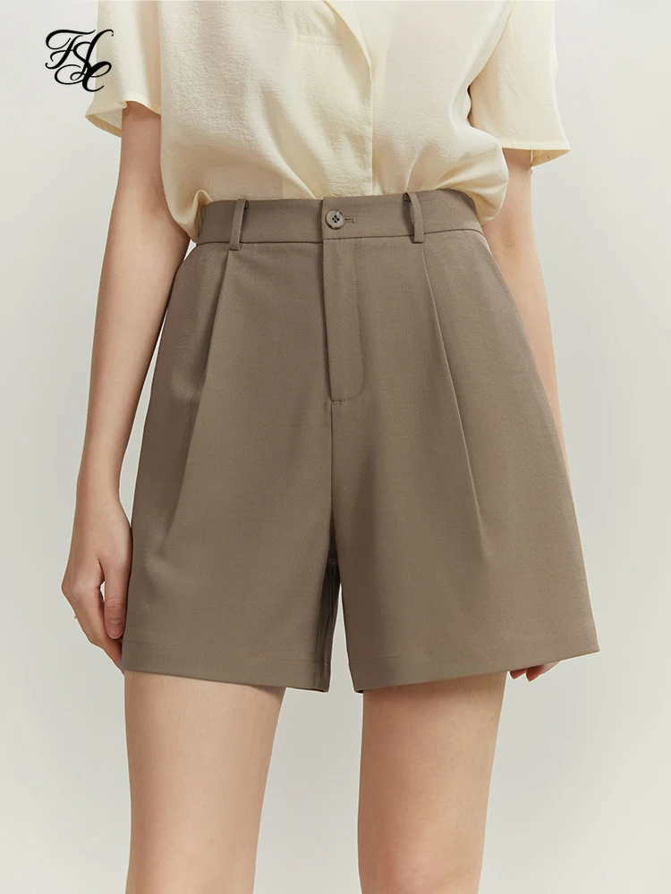 

FSLE 2022 Summer Women Suit Shorts Side Embroidered A-line Commute Thin High-waisted Casual Wide-leg Female Pants Bottoms