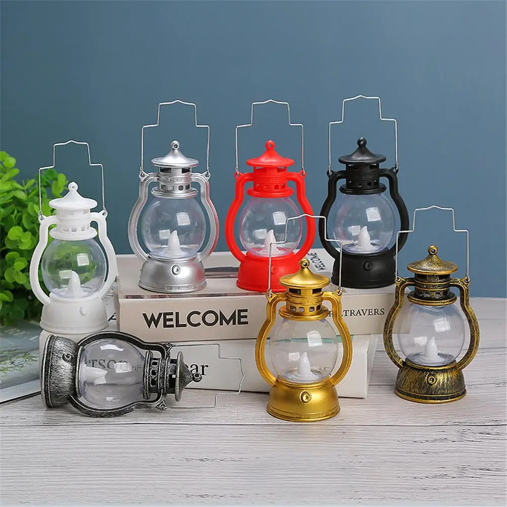 

Retro Kerosene Lamp Colorful Button Battery Switch Small Oil Light Lantern Art Pendant Christmas Halloween Crafts Decorations