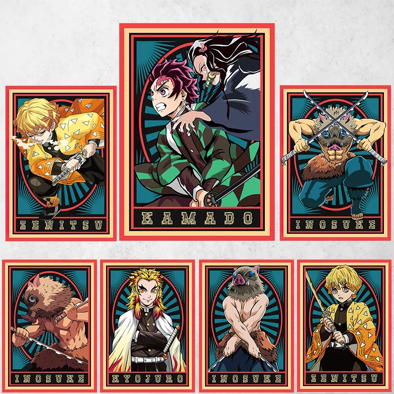 

Wall Art Decor Demon Slayer Japanese Anime Posters Tanjiro Inosuke Canvas Paintings on The Wall for Living Room Home Decoration