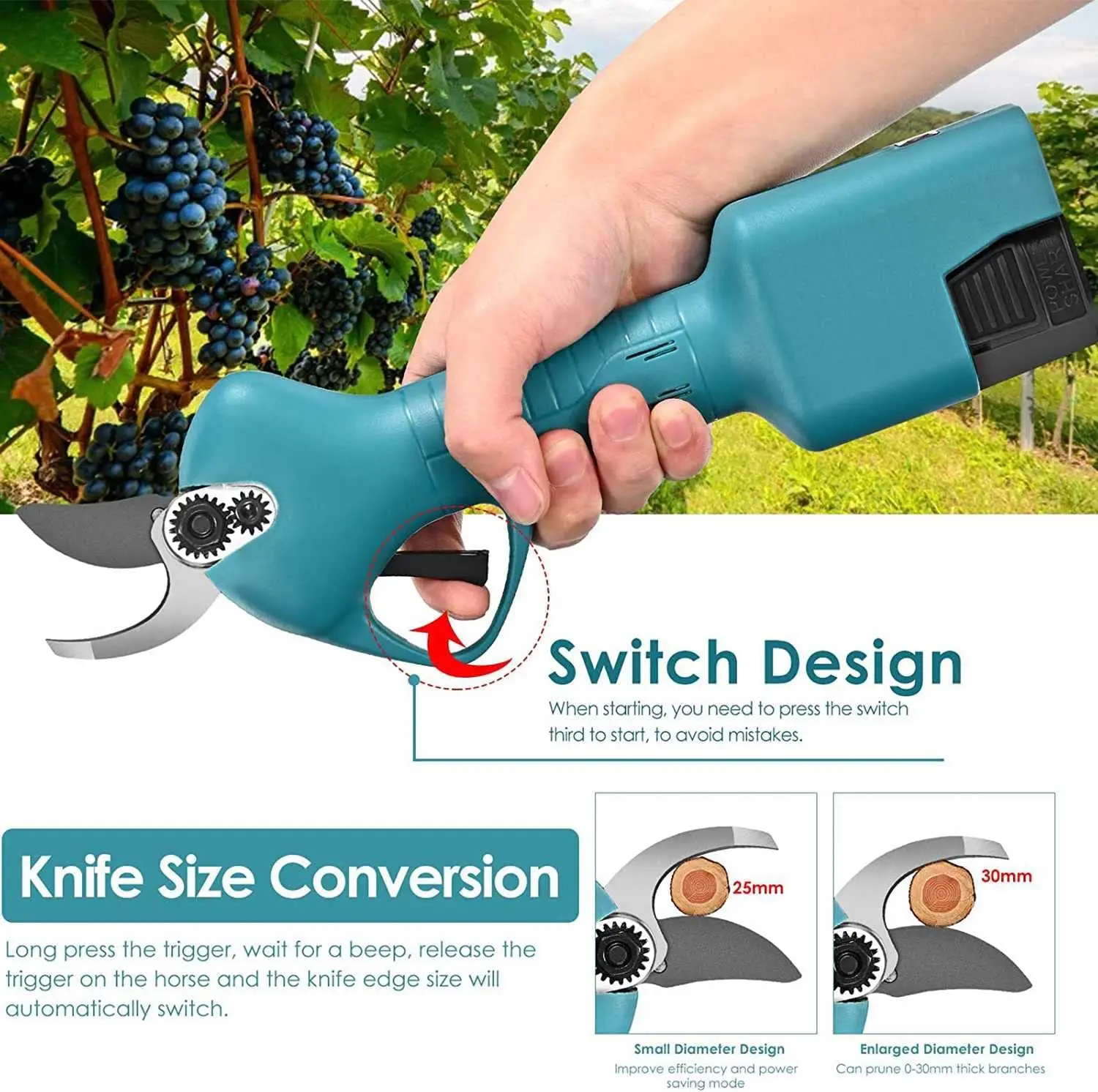 

16.8V Cordless Pruner Shear Efficient Fruit Tree Bonsai Pruning Electric Tree Branches Cutter Compatible Makita 21V Battery