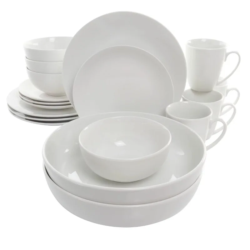 

Owen 18 Piece Porcelain Dinnerware Set with 2 Large Serving Bowls in White Plates Dinner Sets