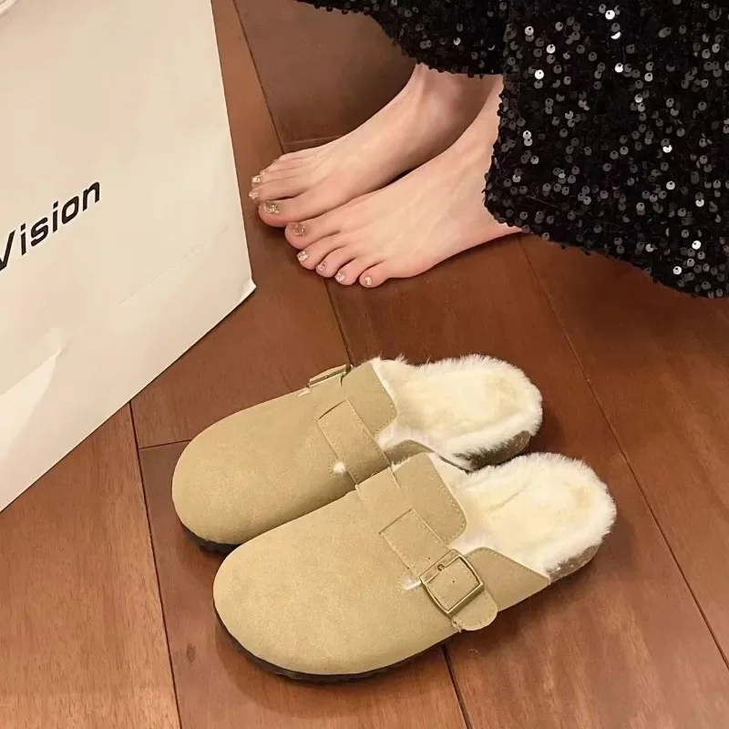 2024 Hot Sale Shoes for Women Closed Toe Women's Slippers Casual Warm Buckle Round Flat with Ladies