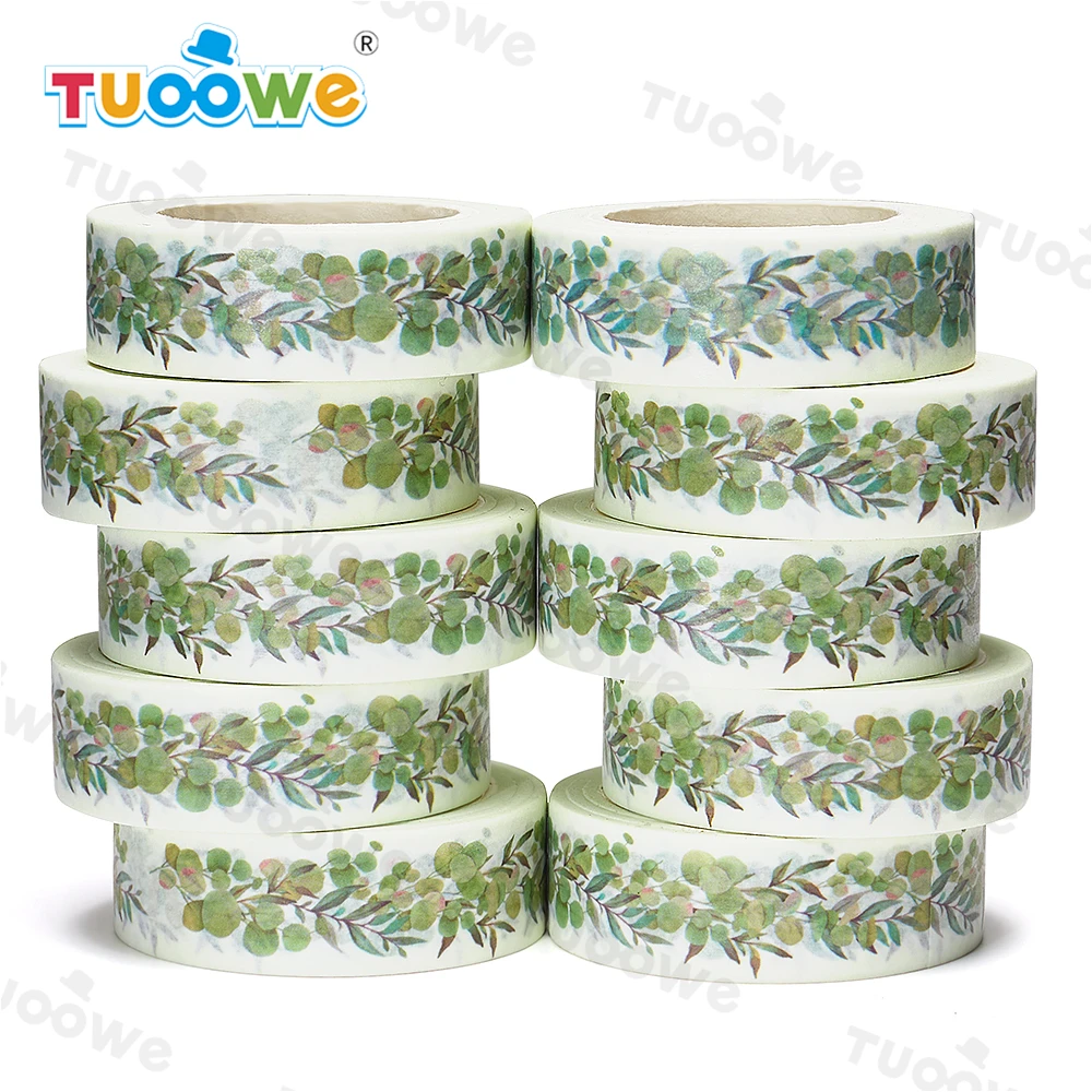 

NEW 10pcs/Lot 15mm x 10m Floral Wedding Eucalypt Leaves Scrapbook Paper Masking Adhesive Washi Tape washi tape set designer mask