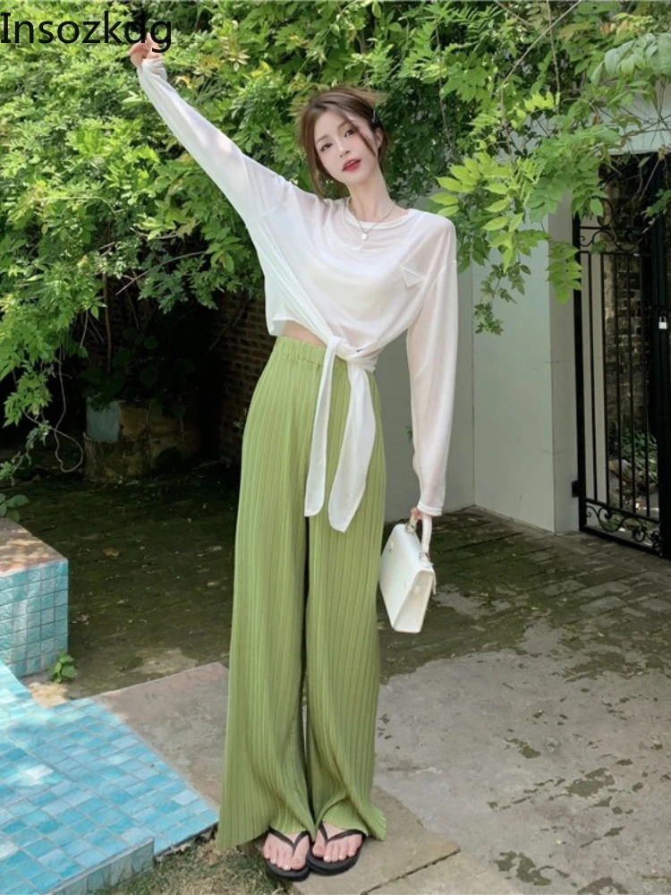 

Insozkdg Summer Suit Women Niche Design Fashionable Fashionable Casual Sunscreen Blouse Casual Pants Two-piece Set CN(Origin)