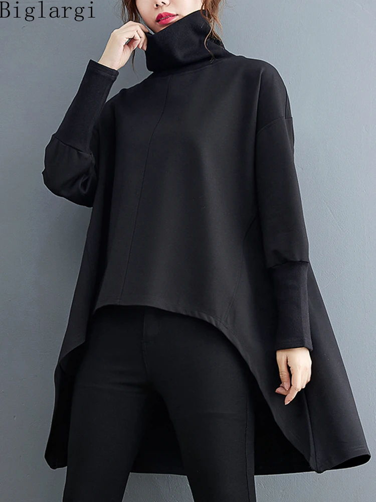 

Новинка 2022 года; Сезон Зима; Плотная футболка с воротником под горло; Женская свободная футболка большого размера; Повседневная шикарная футболка в Корейском стиле; Топы; Большие размеры