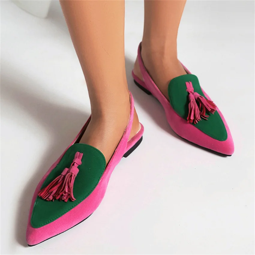 Casual Women Sandals 2023 New Suede Back Empty Low Heel Pointe Tassel Mixed Colors Female Shoes 43 Size Dropshopping
