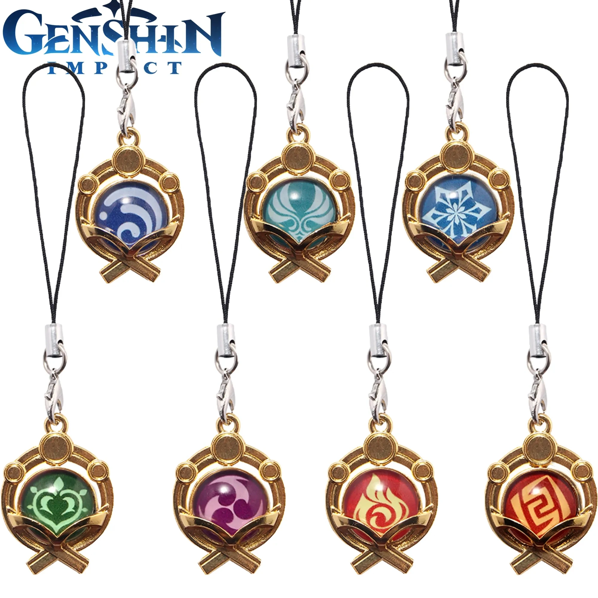 

Game Genshin Impact Keychain Luminous Eye Of God 7 Elements Double-Side Glass Pendant Keyring for Women Men Cosplay Jewelry