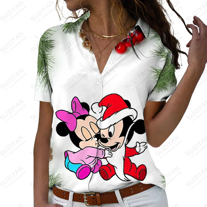 

Camisa Mickey Mouse Floral Print 2022 New Fashion Button Loose Female Shirt Tops Ladies Shirt Fashion Short Sleeve Shirt