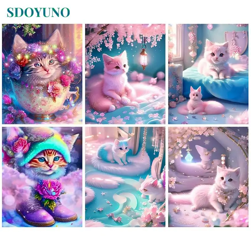 

SDOYUNO Diy Paint By Numbers For Adults Cat DIY Picture With Numbers Animals Canvas Painting Handpainted Art Gift Home Decor