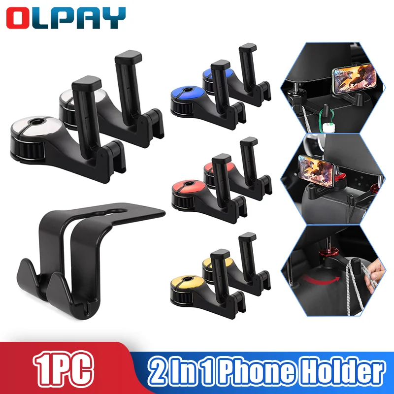 

2 In 1 Car Phone Holder Storage Hook for Headrest Car Seat Back Hanger Portable Phone Holder Auto Clips for Handbag Backpack