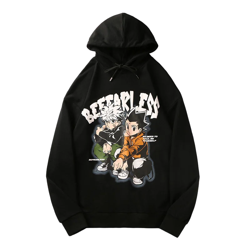 

Mens Streetwear Hoodie Hip Hop Sweatshirt Japanese Anime Cartoon Printed Hooded 2022 Mens Harajuku Cotton Leisure Pullover Black