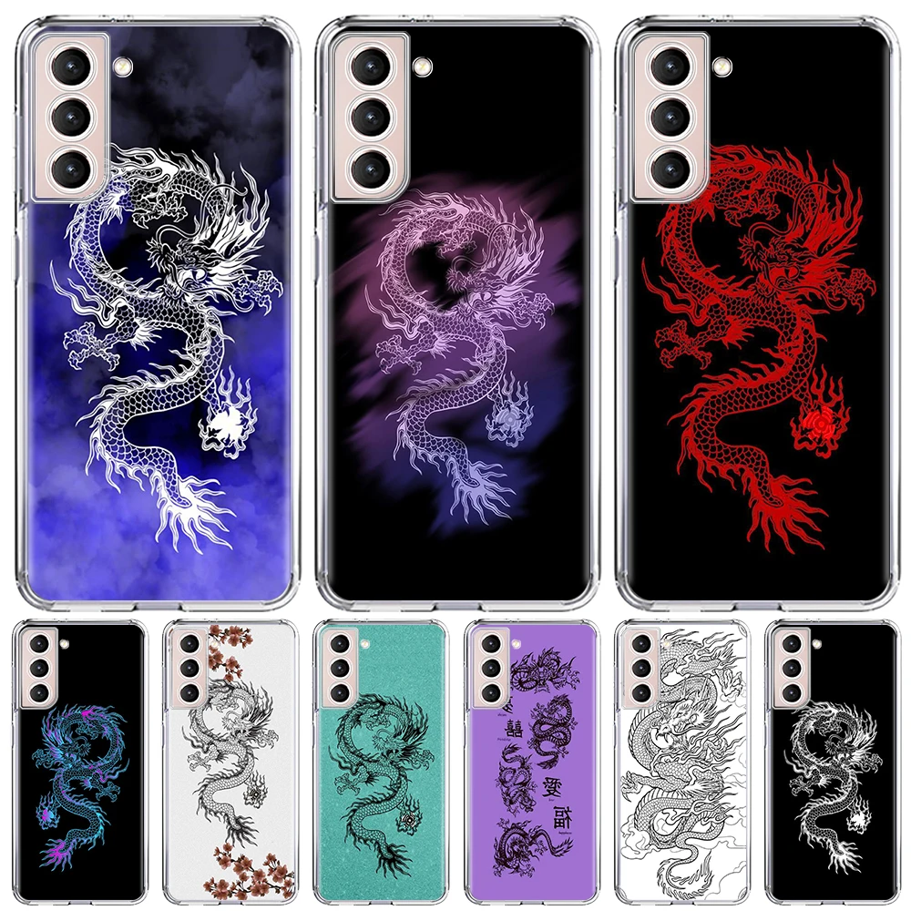 

Чехол для сотового телефона Samsung Galaxy S23 S22 Ultra S21 S20 FE, чехлы S10 5G S9 S8 Plus S10e S7, прозрачный мягкий чехол из ТПУ с татуировкой дракона