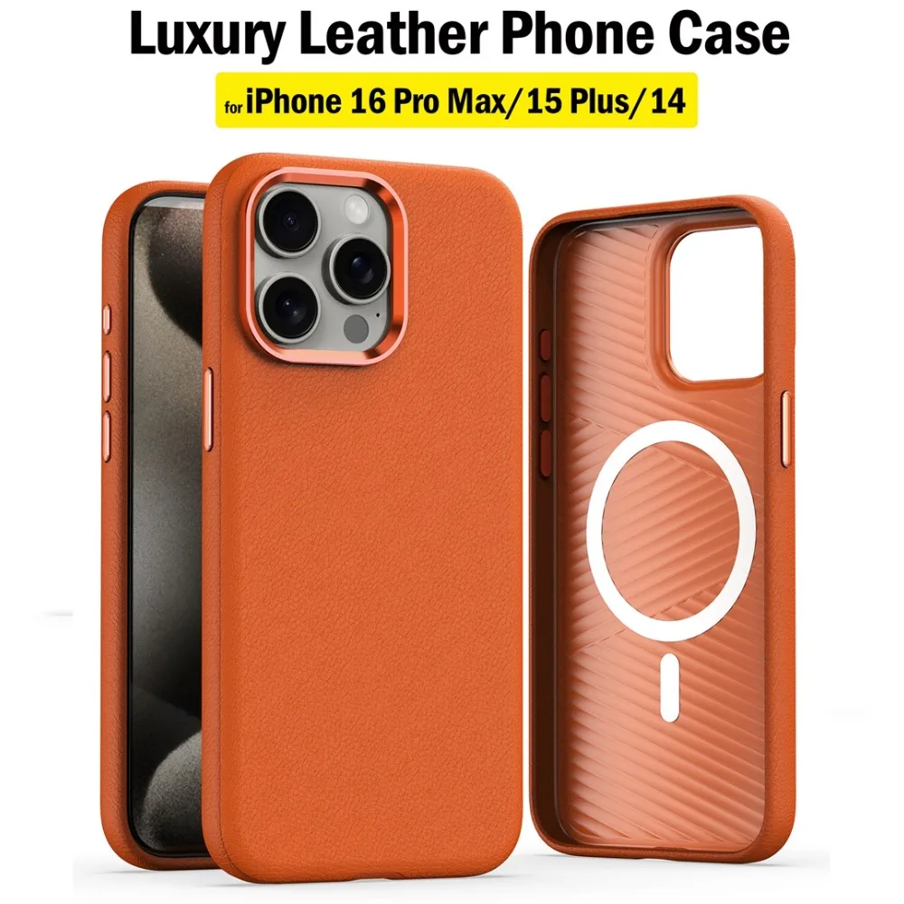 Роскошный кожаный чехол для Magsafe iPhone 16 Pro Max 15 Plus 14 13 ультратонкий магнитный