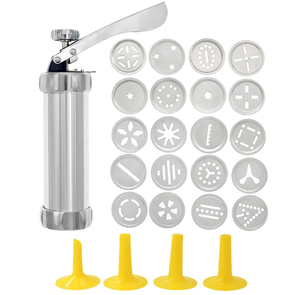 

Christmas Spritz Cookie Presses and Icing Set Alloy Churro Cookie Maker With 20 Discs 4 Pastry Tip Biscuit Mold Tool
