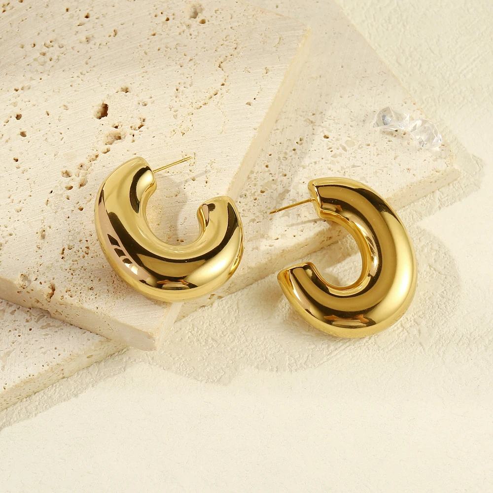 Badu серьги-кольца из нержавеющей стали золотого цвета смелые C-образной формы для