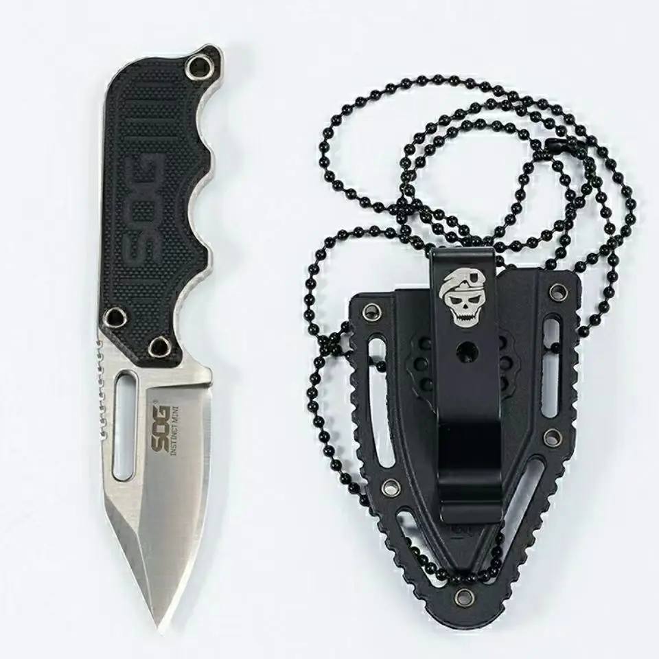 

SOG EDC Small Fixed Blade Knives Mini Outdoor Camping Security Defense Tactical Knife Sheath and Neck Chain Knives