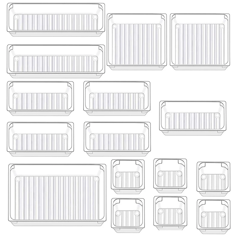 

16 Pcs Transparent Stationery Storage Box 5 Sizes Independent Drawer Organizer Set Non-Slip Transparent Organizer Drawer