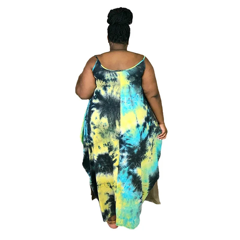 Plus Size Maxi Dress Women Clothing Wholesale Summer Sexy Tie Dye Loose Elegant Pockets Tank Dresses Streetwe 3xl 4xl 5xl 6xl