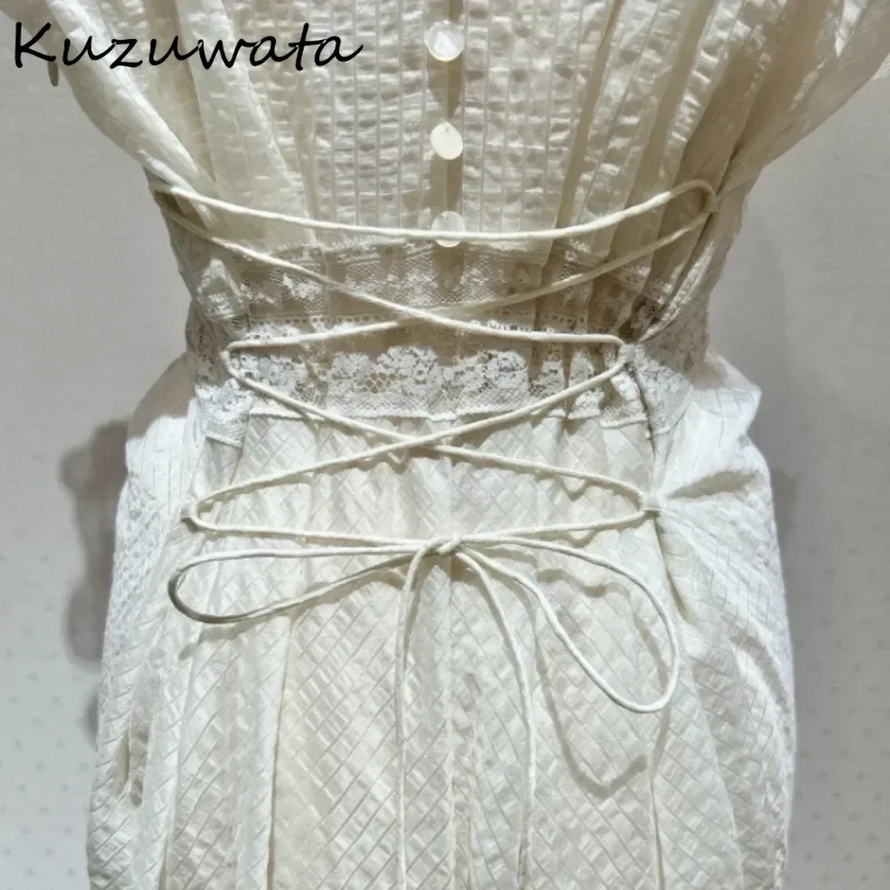 Kuzuwata Нежное осеннее новое платье с v-образным вырезом и летящими рукавами тяжелое