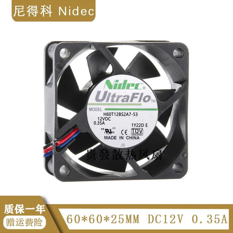 

H60T12BS2A7-53 нидек 6025, 12 В, а, 6 см, большой объем воздуха, бесшумный двойной шариковый вентилятор