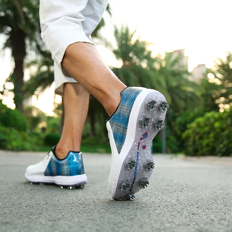 Professional Spike Golf Shoes Men's White Jogging Walking Sneakers Outdoor Grass High Quality Swivel Buckle Golf Sneakers