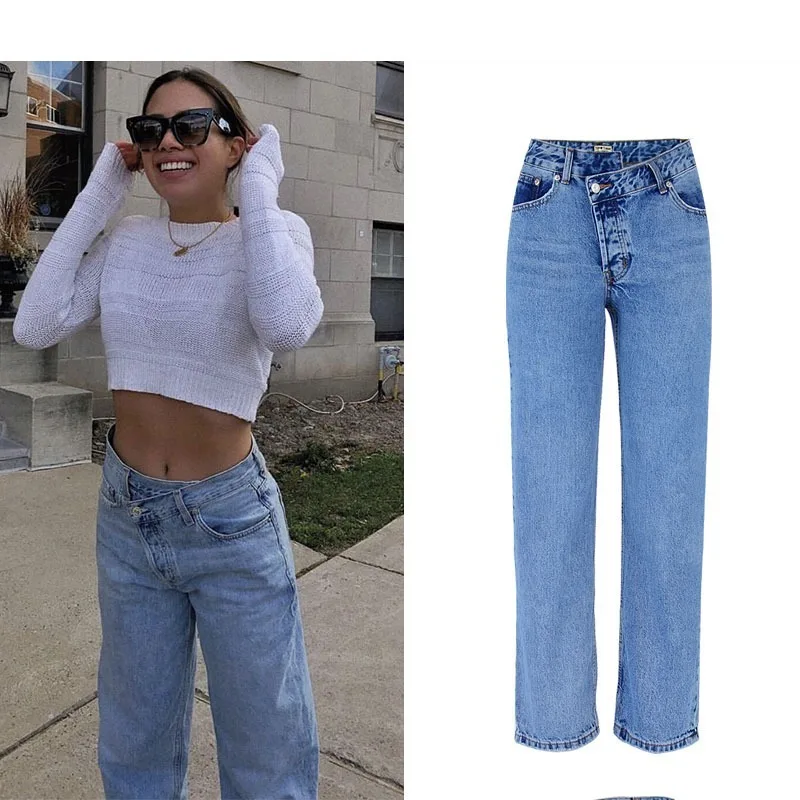 New High-waist Loose Irregular Pants Jeans Women's Horn Casual Fashion Wide-leg Skinny Jeans Women Fall/winter Distressed Jeans