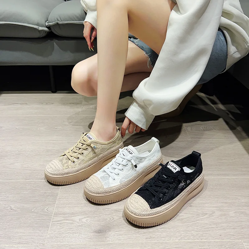 Autuspin Women Fisherman Shoes Summer Breathable Lace Flats Females Outdoor Casual Espadrille Slip on Loafers Big Size 34-43