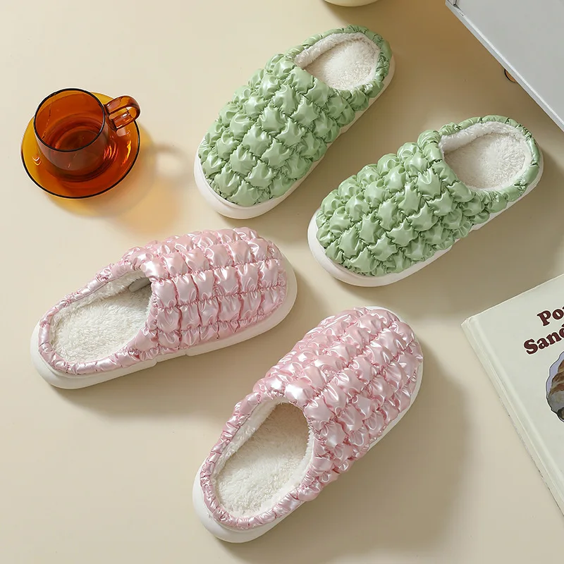 Glossy Multi-color Warm Slippers Breathable Soft Bottom for Pregnant Women Home Cotton Slippers Women's Winter Couple 36-45