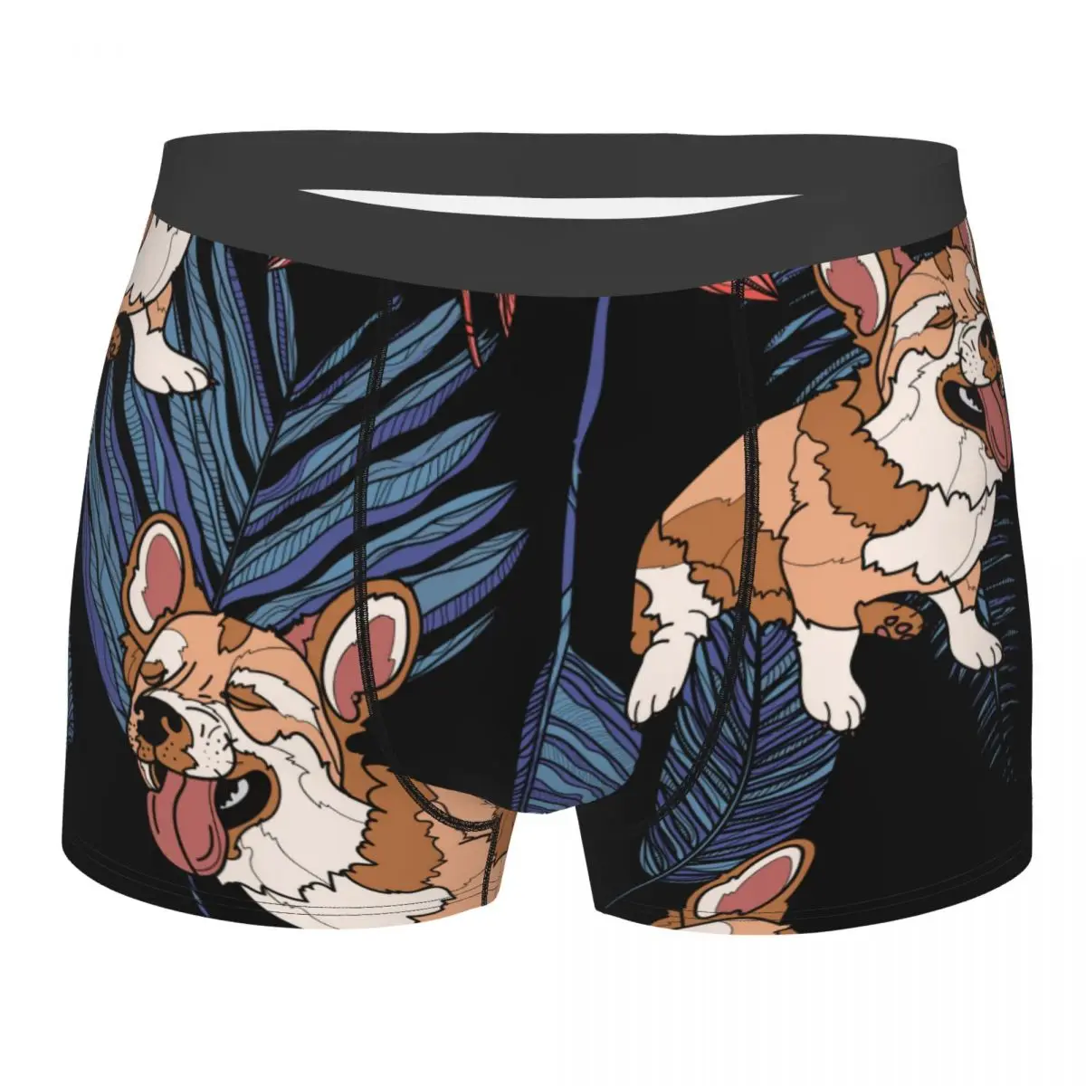 

Men's Panties Underpants Boxers Cute Corgi Dog Tropical Leaves And Peony Bouton Underwear Sexy Male Shorts