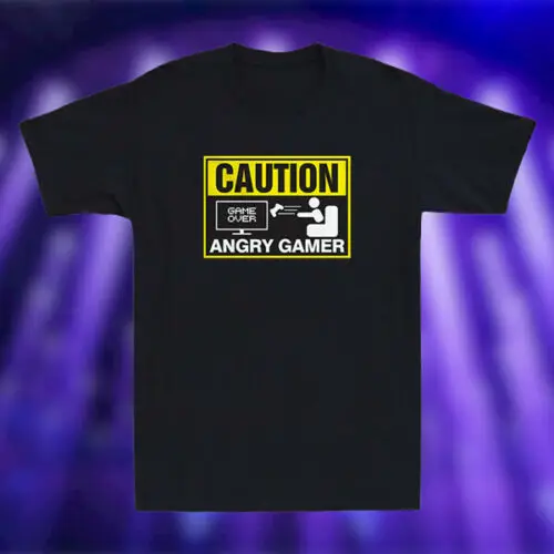 

2022 Caution Angry Gamer LOGO Mens Funny Short Sleeve Cotton t-shirt Men's tee