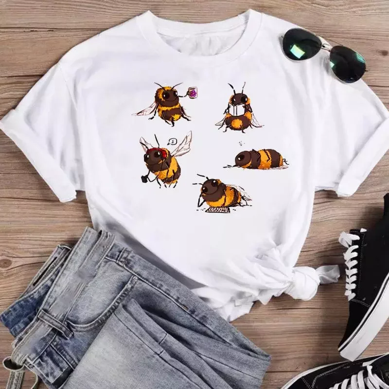 

2022NEW Print Bee Funny Clothing Cute Fashion Summer O-neck T-shirts Shirt Female Graphic T Top Short Sleeve Cartoon Tee T-Shirt