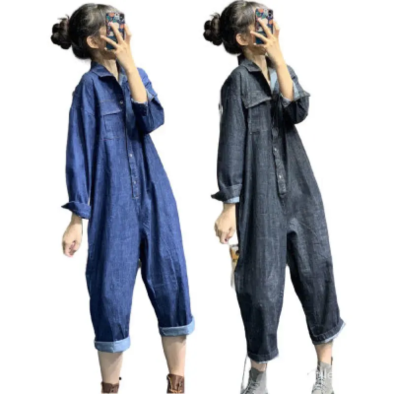 

Комбинезон серебристый Женский, повседневный джинсовый брючный костюм, штаны-Карго