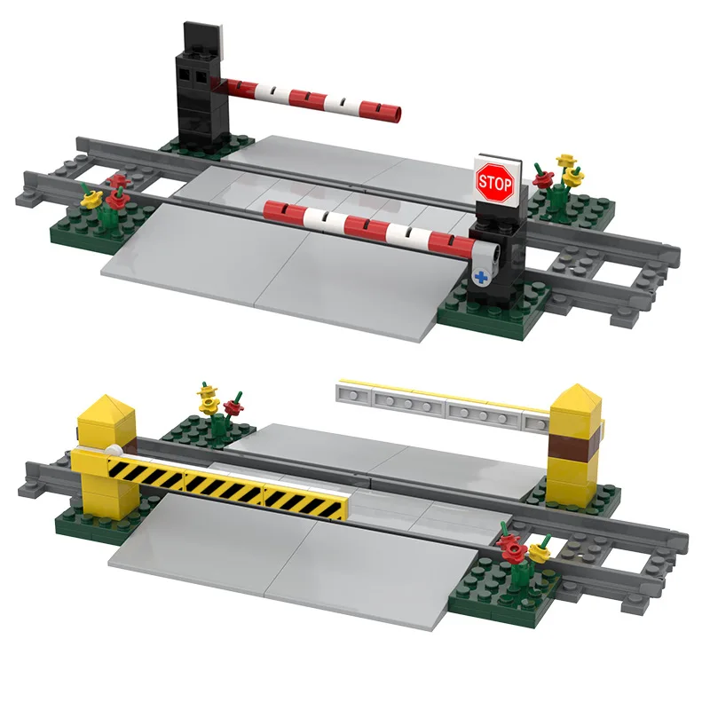 

City Train Pedestrian Crossing Railroad Track Train Aisle Lift Pole DIY Supplementary Pack Building Blocks Bricks Toys Gifts