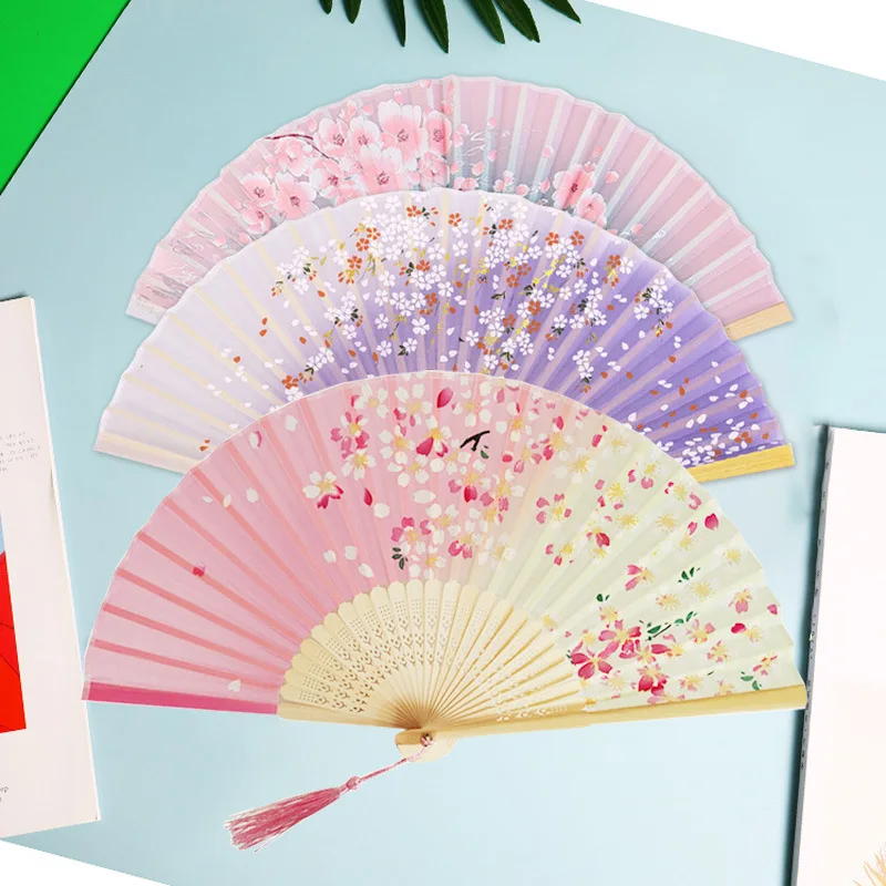 

Vintage Silk Folding Fan Retro Chinese Japanese Bamboo Hand Folding Fan Dance Hand Fan Home Decoration Ornaments Craft Gift Fan