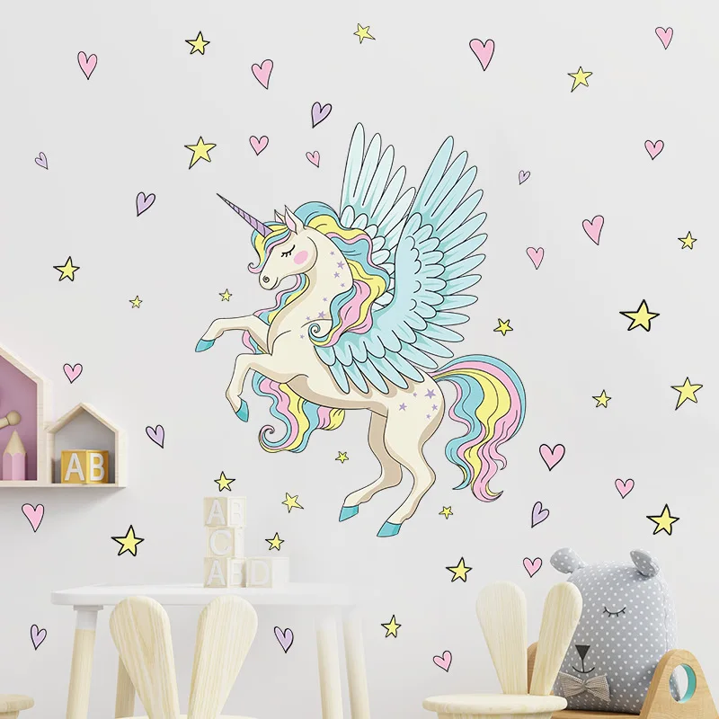 

Creative Cartoon Cute Unicorn Wall Stickers For Kids Rooms Home Decor Bedroom Background Wall Decor Self Adhesive Stickers