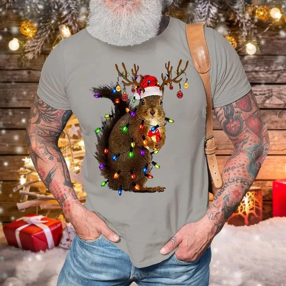 

Oversized Christmas Tshirt Man 3d Animal Christmas Male T-Shirt Fashion Unisex Pullover Clothes Men's Casual Squirrel Tee Shirt