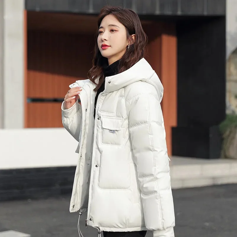 New Women Winter Jacket Parkas Long Sleeves Down Cotton Jackets Hooded Parka Female Short Casual Warm Student Coat Outwear