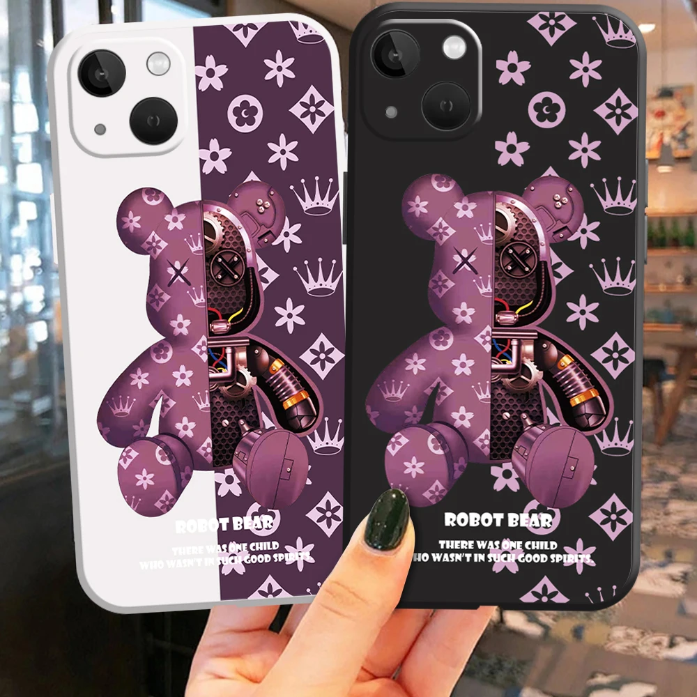 

Mechanical Bear Luxury For Apple iPhone 13 12 11 Pro 13 12 Mini X XR XS Max 5 6 7 8 Plus Phone Case Liquid Silicone Cover fundas
