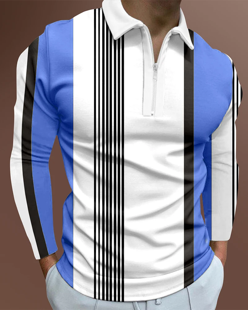 

Мужская Повседневная рубашка-поло с длинным рукавом, на молнии