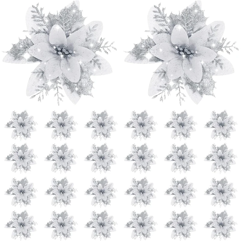 

Блестящие искусственные цветы для рождественской елки, полиэстер, 5 штук