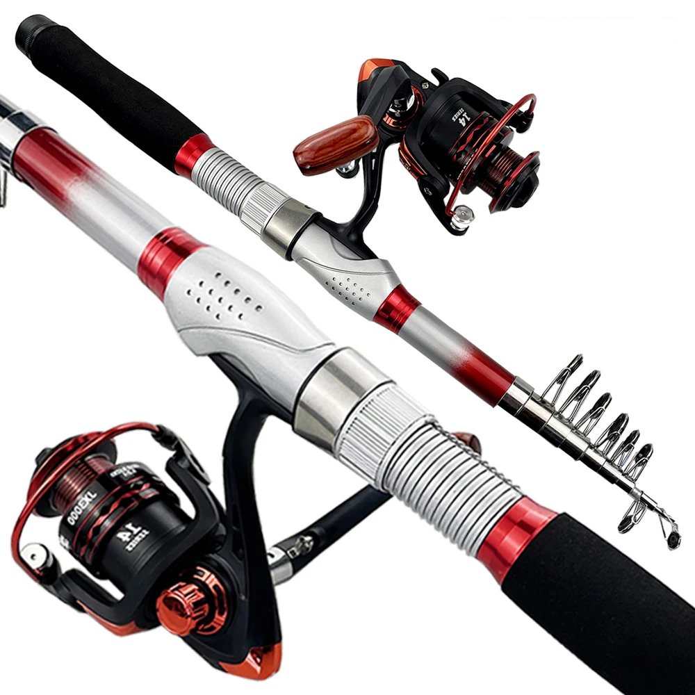 

Telescopic Spinning Fishing Rod Fishing Reel Combo Stream Rock Fish Tackle Accessories Max Drag 15kg Coil for Bass Pike Trout
