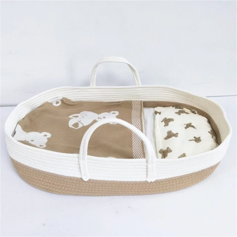 Baby Sleeping Basket with Handle Portable Cradle Cotton Rope Carrier Bed for Infant Newborn Girls Boys Outdoor Traveling Use