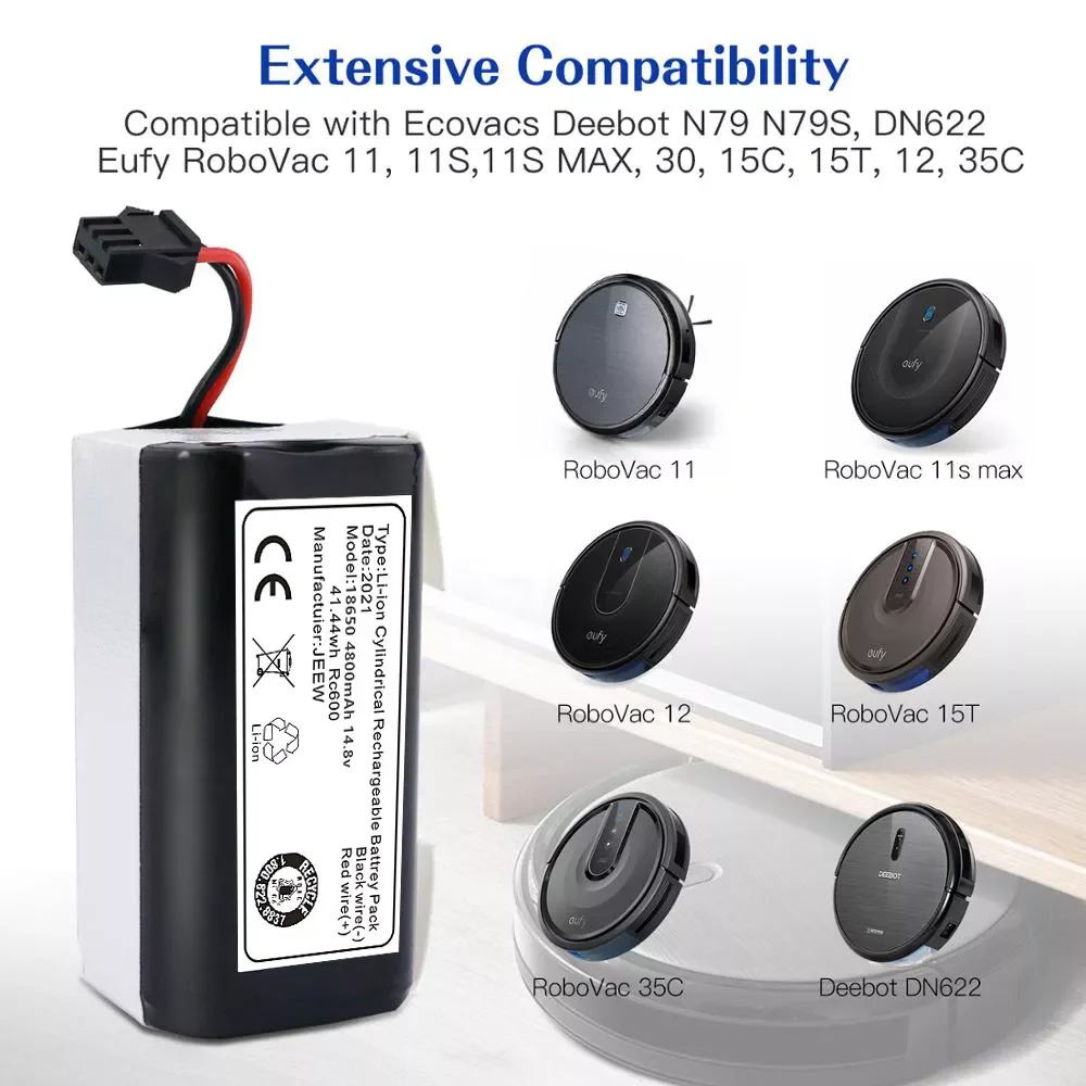 

Vacuum Cleaner Li-ion 14.4V 4800mAh Battery for CONGA EXCELLENCE 990 1092 Ecovacs Deebot N79/N79S Eufy Robovac 11/11S/12/15C/35C