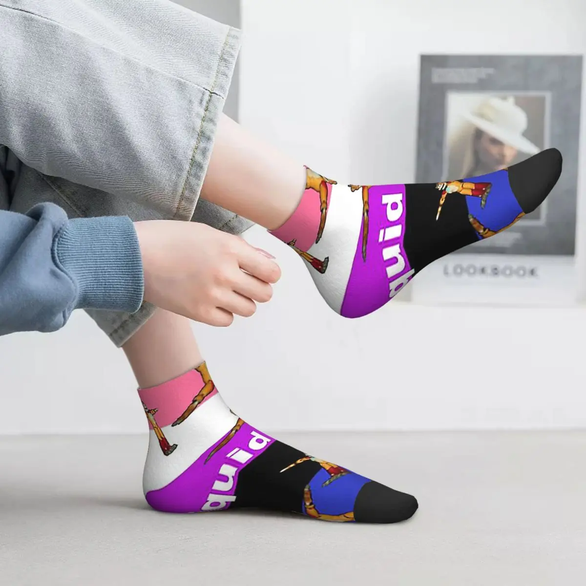 Glamrock Freddy Fazbear Genderfluid Pride Flag Meme Socks Harajuku Stockings All Season for Man's Woman's Christmas Gifts