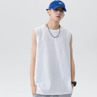 quality sports sleeveless vest mens t shirt summer new trend solid color simple top loose round neck casual sleeveless t shirt