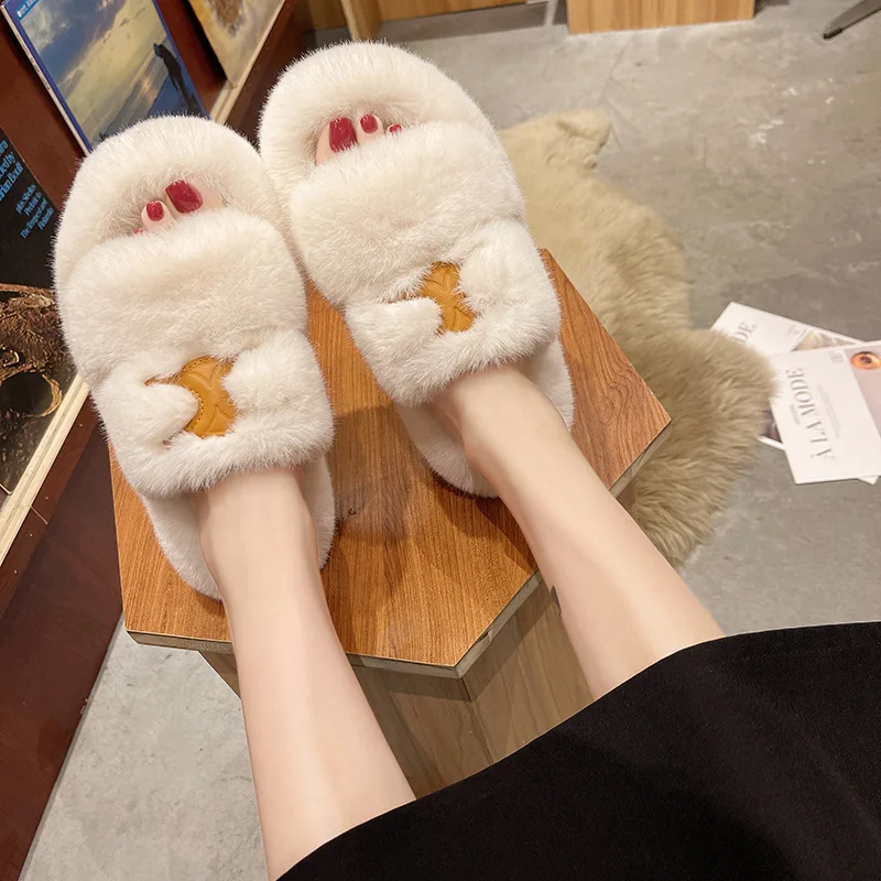 

Женские меховые тапочки на толстой подошве, повседневные Модные хлопковые тапки с надписью «ленивый Алфавит», Осень-зима 2022