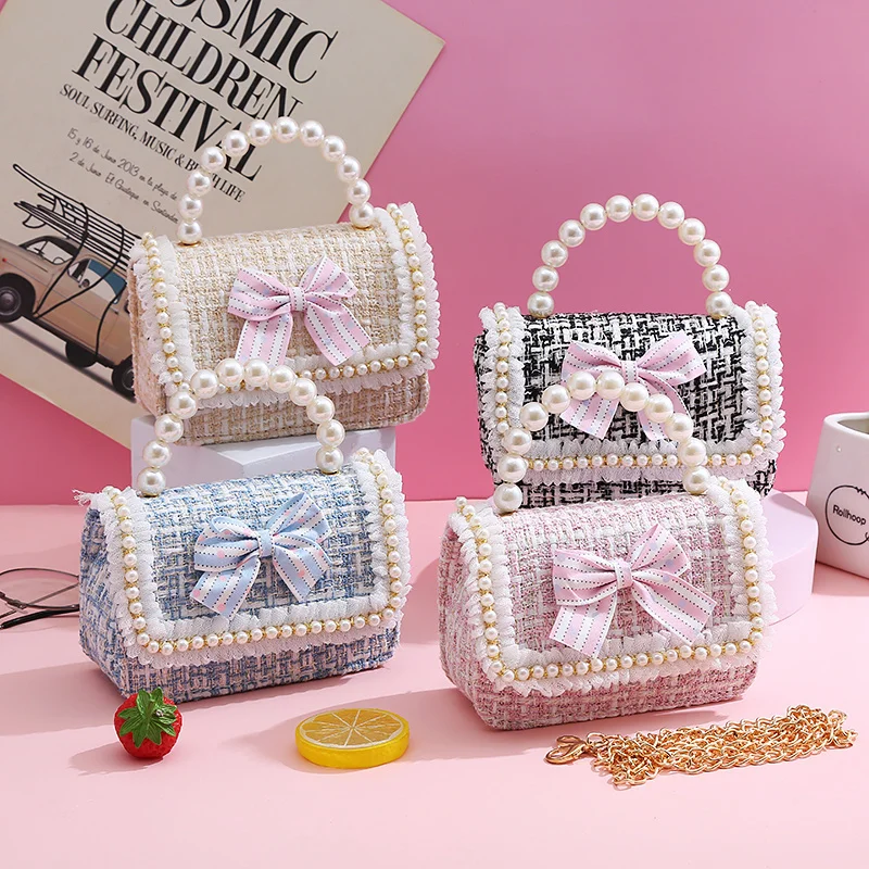 

2023 New Girls Princess Crossbody Bag Cute Bowknot Kids Linen Purses and Handbags Children's Mini Party Purse Gift