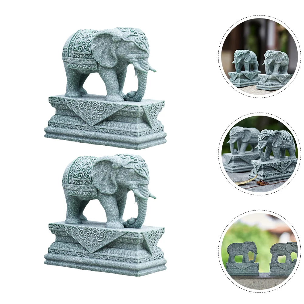 

2 Pcs Elephant Figure For Home Animal Decor Sculpture Ornaments Car Green Sandstone Miniature Desk