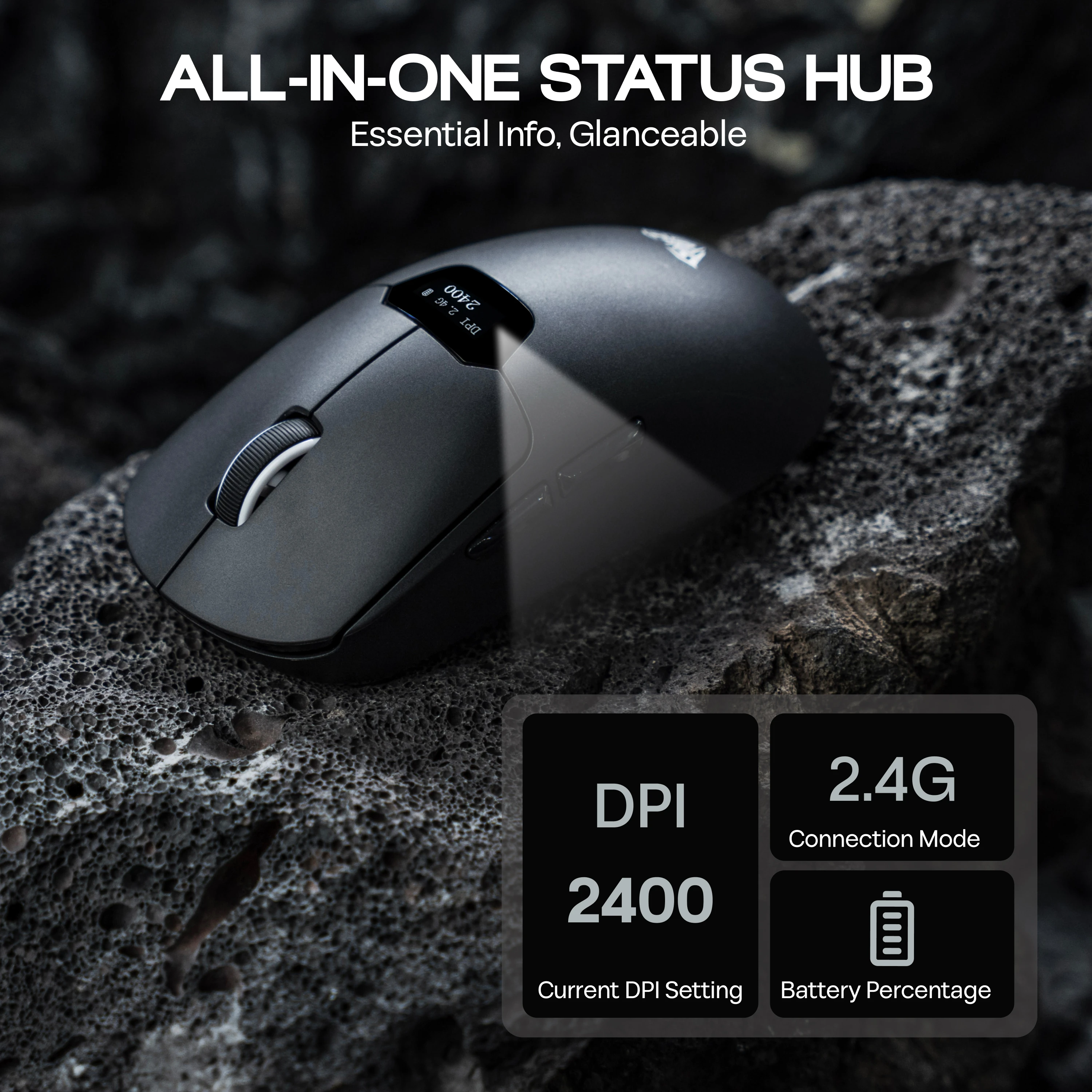 Фото Игровая мышь AULA SC390: проводная/Bluetooth/беспроводная 2.4ГГц, сенсор PAW3311, эргономичная, с умным экраном №4