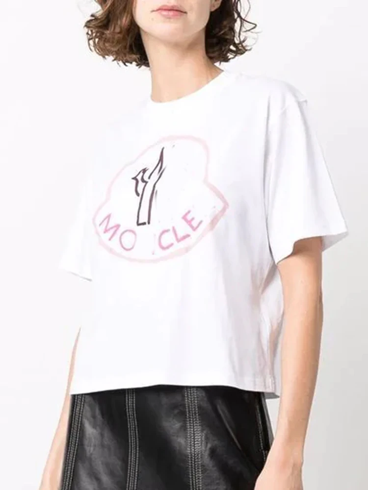 

Женские дизайнерские футболки с надписью, Повседневные Удобные хлопковые топы с принтом в виде веток, уличная одежда, Новинка лета 2022